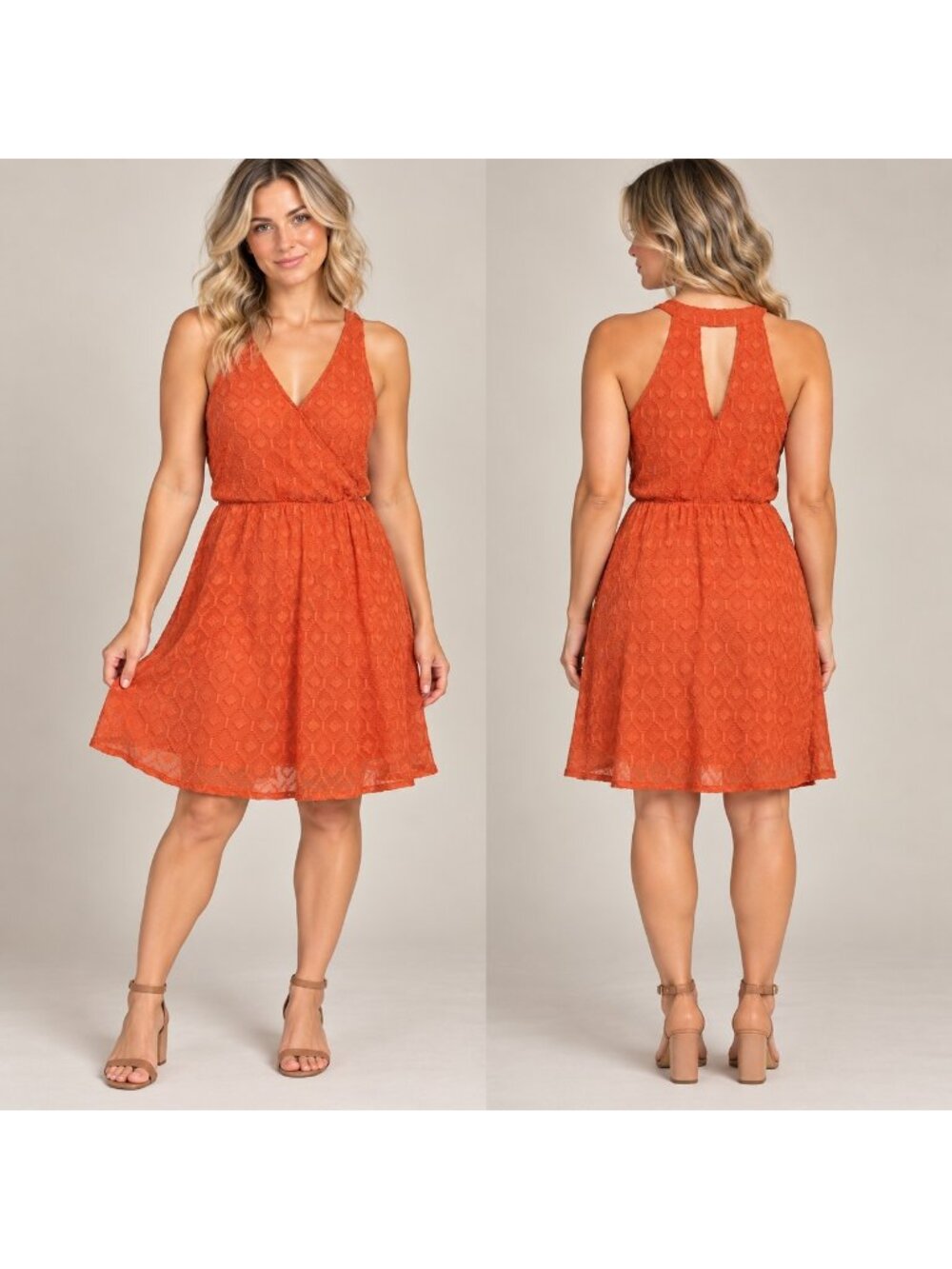 Candie's Textured Dress Size Medium Orange Keyhole Back